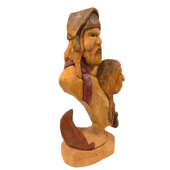 Carved Sculpture Of Two Faces  Viking  Native American Signed Art Handmade - Picture 14 of 16